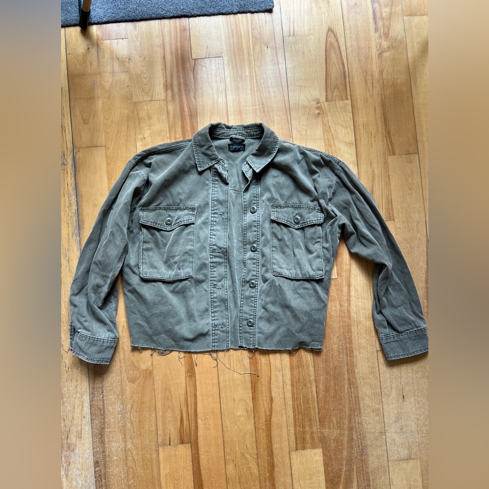 Topshop army green cropped jacket